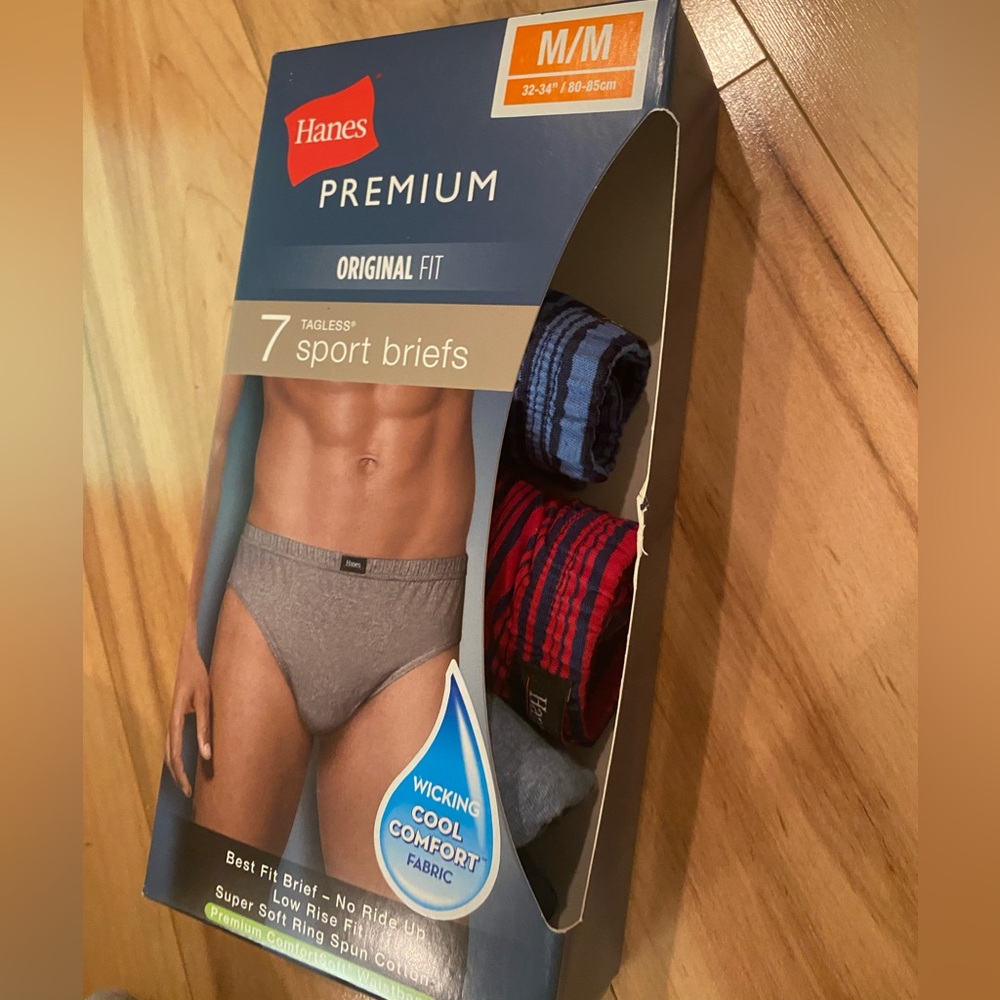 Hanes Premium Men's Sport Briefs – Blue & Red Striped, Heather Blue & Black - Picture 5 of 5